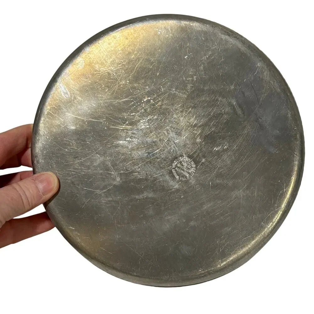 Vintage mid century Wilson hammered aluminum round tray embossed silvertone